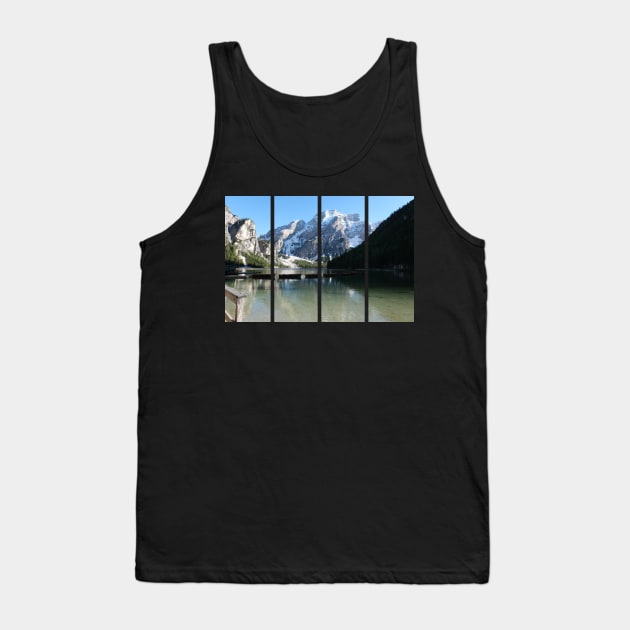 The fabulous alpine lake of Braies in the Dolomites (Bolzano). Lovely place in the Italian Alps. Boats on the water. Reflections in the water. Sunny spring day. Trentino Alto Adige Tank Top by fabbroni-art